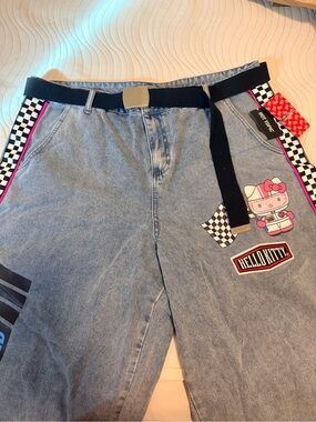 Hello Kitty Light Blue Denim Joggers with Pink Trim & Black Belt